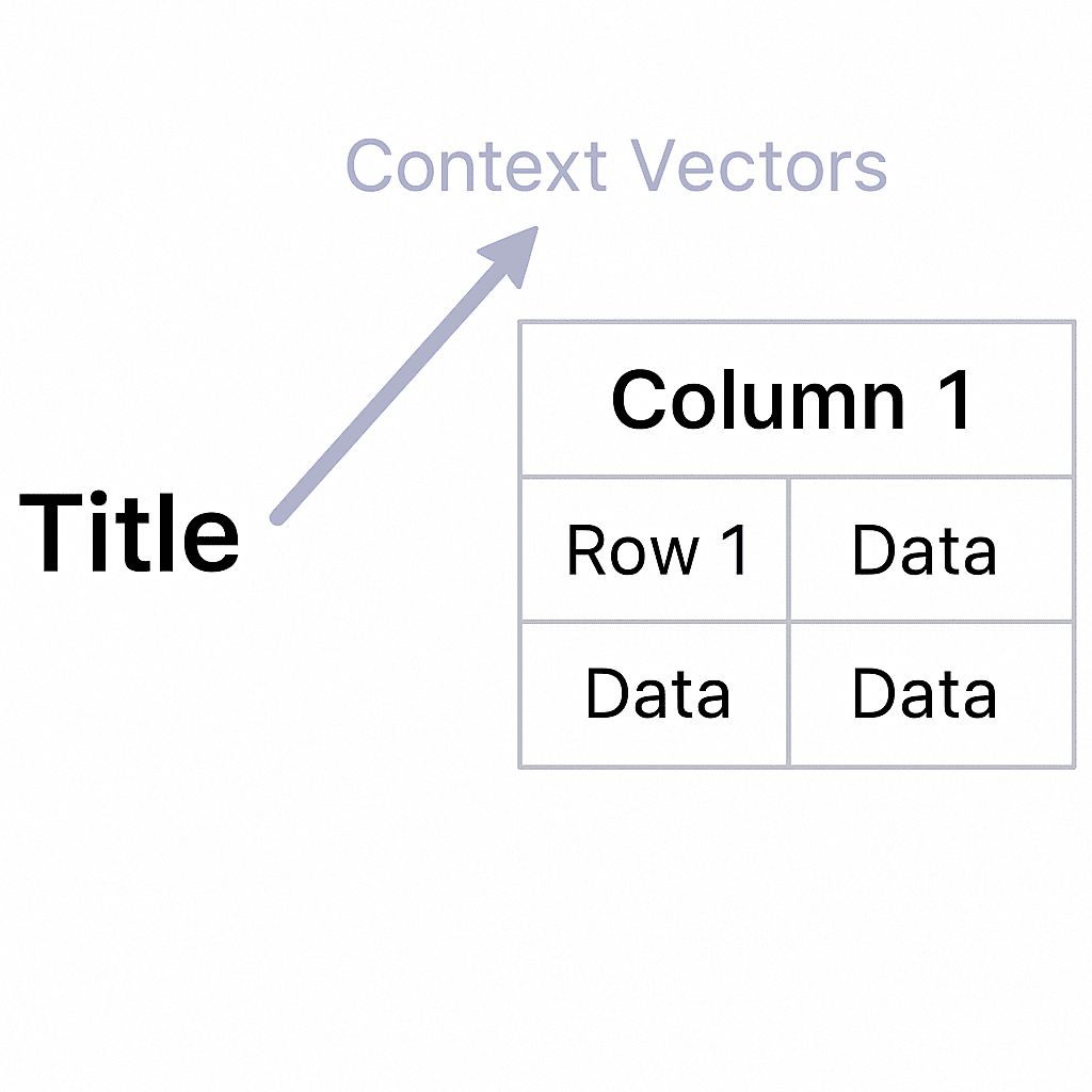 Visual showing how a title connects semantically to a table through context vectors in SEO content structure.